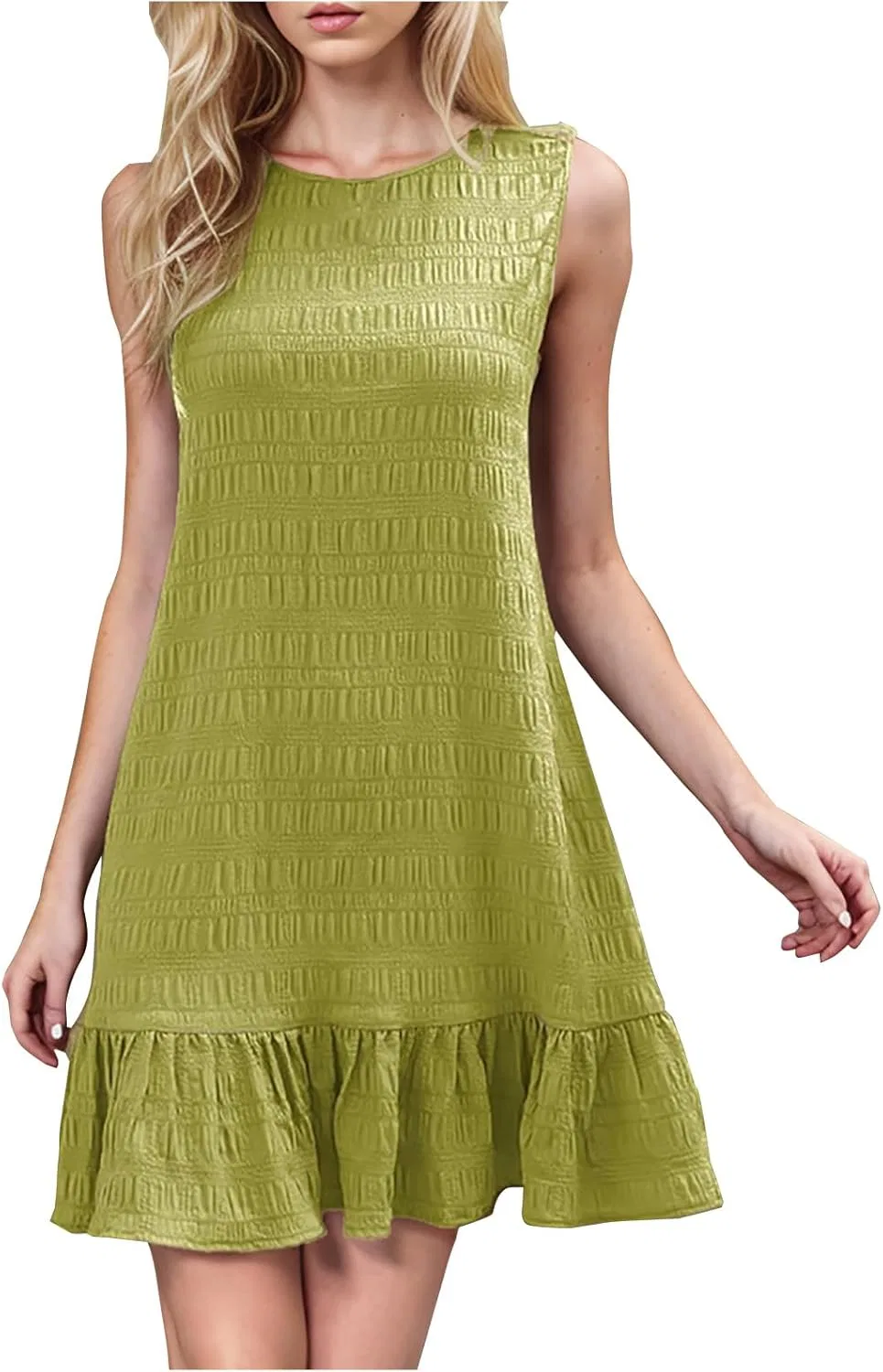 Женское летнее мини-платье с воланами Crinkle Ruffle Hem, Army Green
