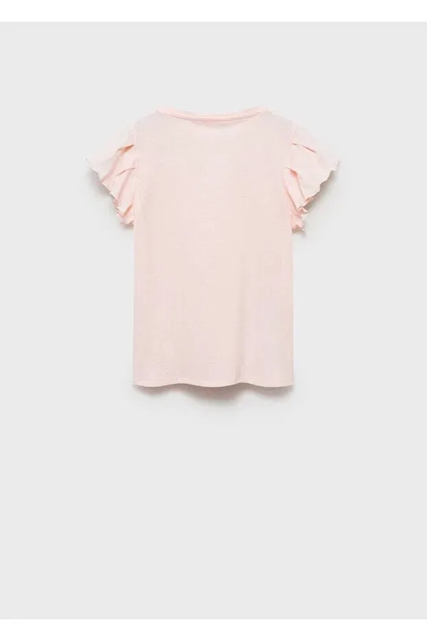 Детская футболка для девочек с оборками Mango Kids, Pink — фото 4