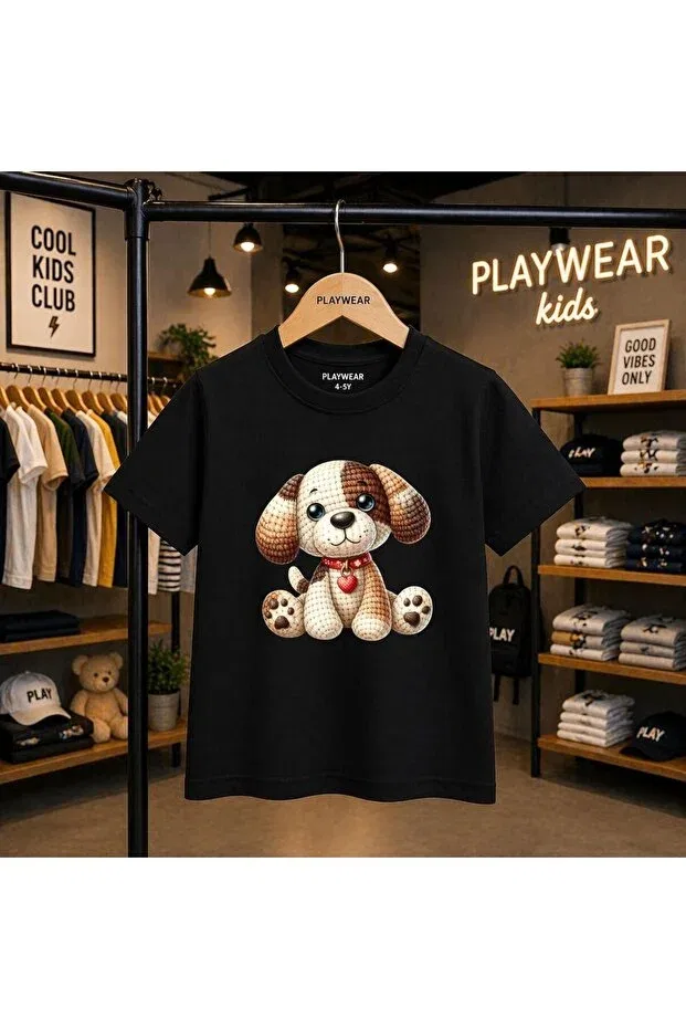 Детская футболка с принтом Knitted Doge Printed Playwear, Black