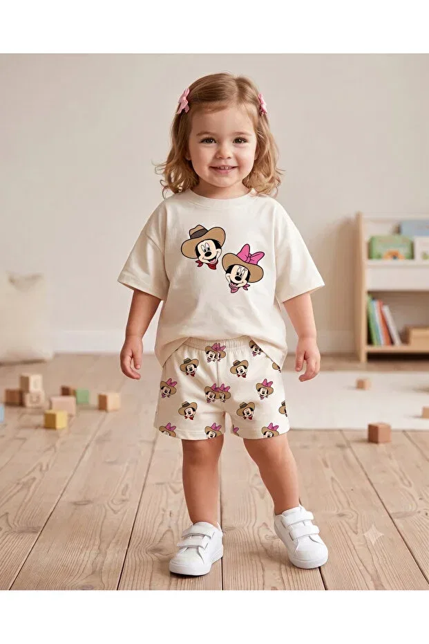 Детская футболка с принтом Cowboy Themed Double Character Patterned Babytex, Ecru