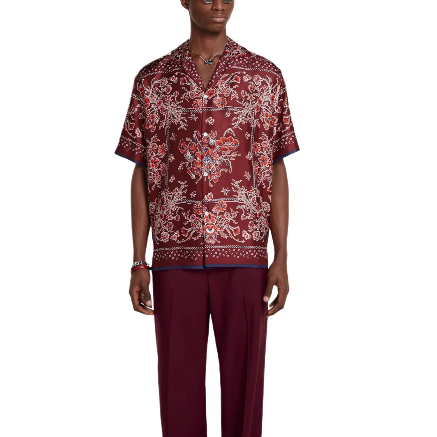 Рубашка мужская GUCCI цветочный принт, шелк, Red — фото 3