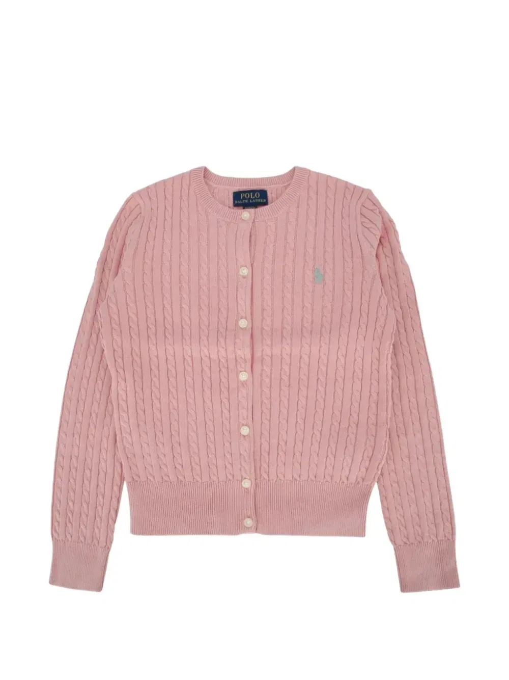 Вязаный хлопковый кардиган в косичку Polo Ralph Lauren Kids, розовый