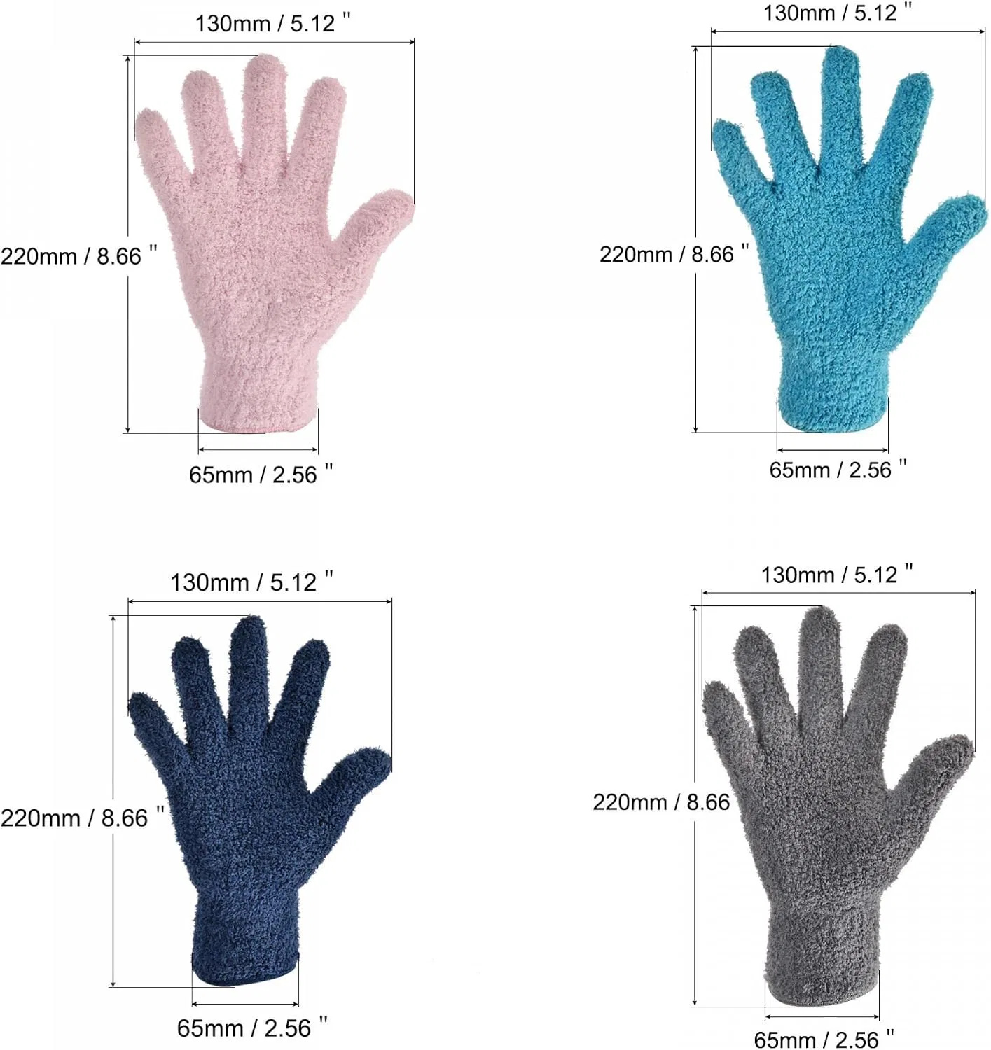Перчатки для уборки Microfibre, набор 4 пары, синие, темно-синие, серые, розовые Sourcing Map — фото 2