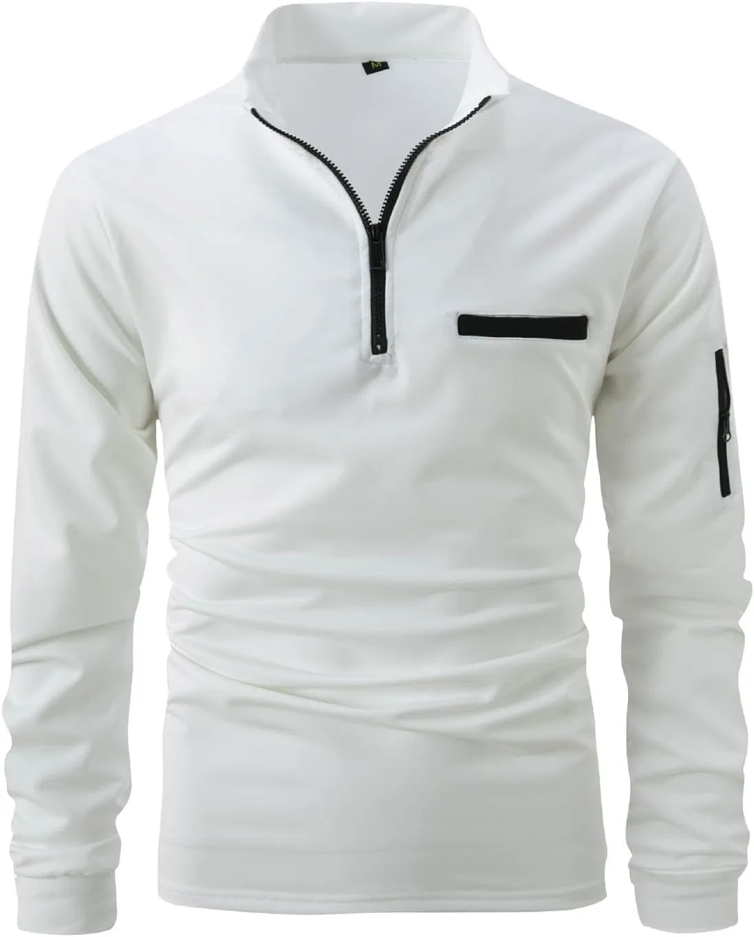 Мужская длинная футболка-поло с V-образным вырезом и полосками Slim Fit Stretch, White — фото 3