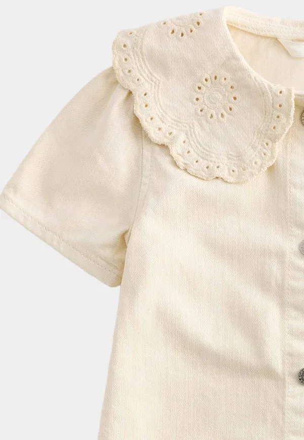 Платье-рубашка хлопковое Broderie collar - shirt dress Marks & Spencer, Light Cream — фото 3