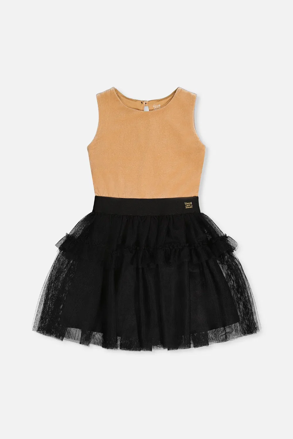 Детское платье без рукавов из двух материалов Chic Occasionwear Deux par Deux, Beige And Black