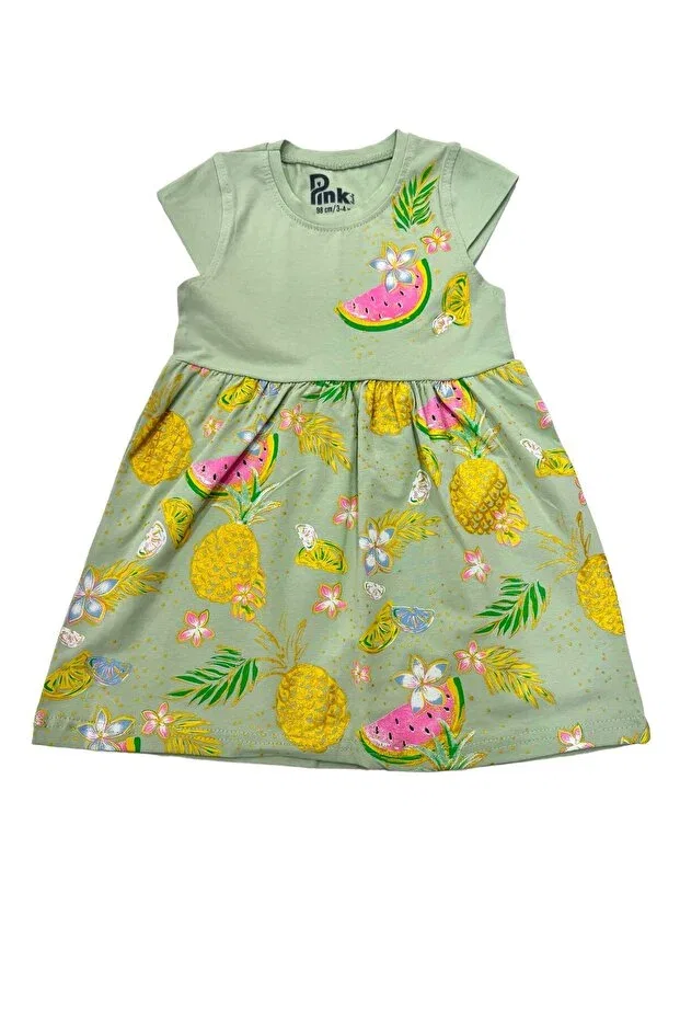 Детское платье для девочек с принтом Girl's Watermelon Printed Combed Cotton Dress Esterella, Green