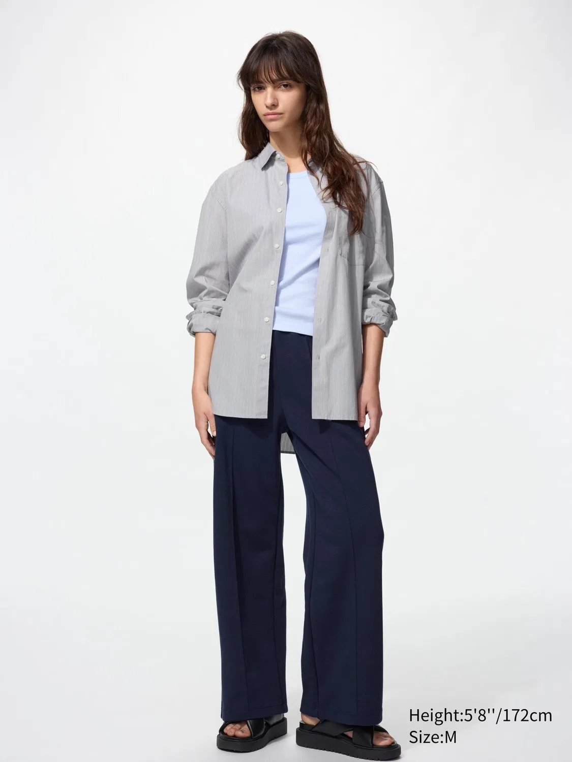 Рубашка Uniqlo, мужская, в полоску, серая — фото 4