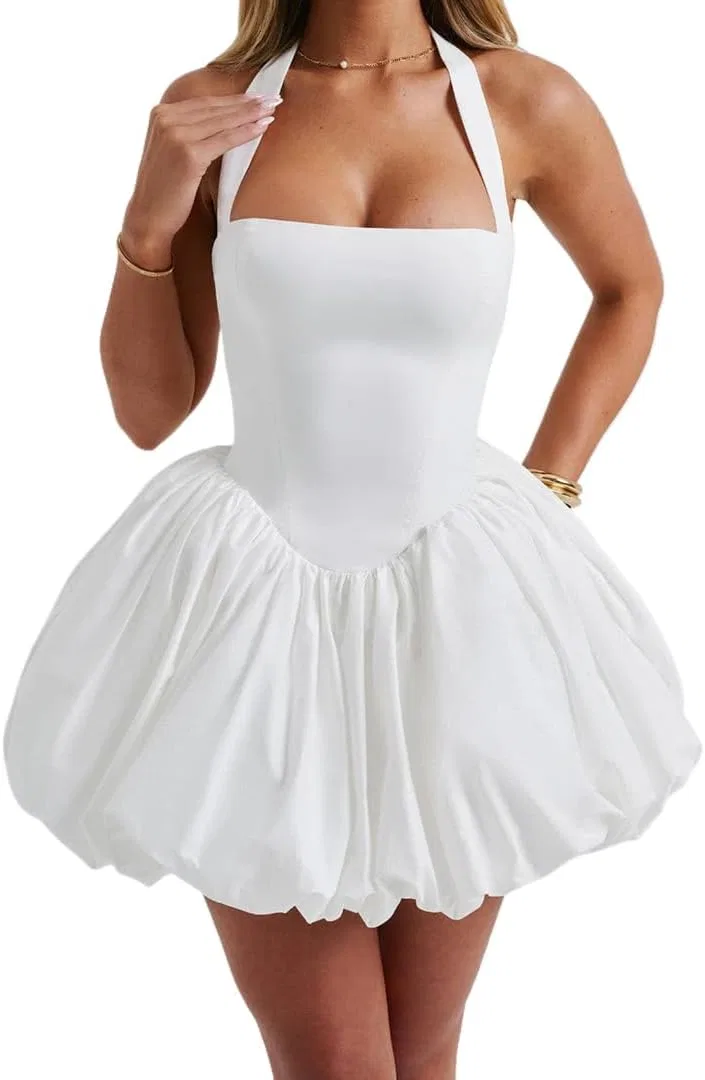 Женское платье-корсет с баской Halter Atop, White