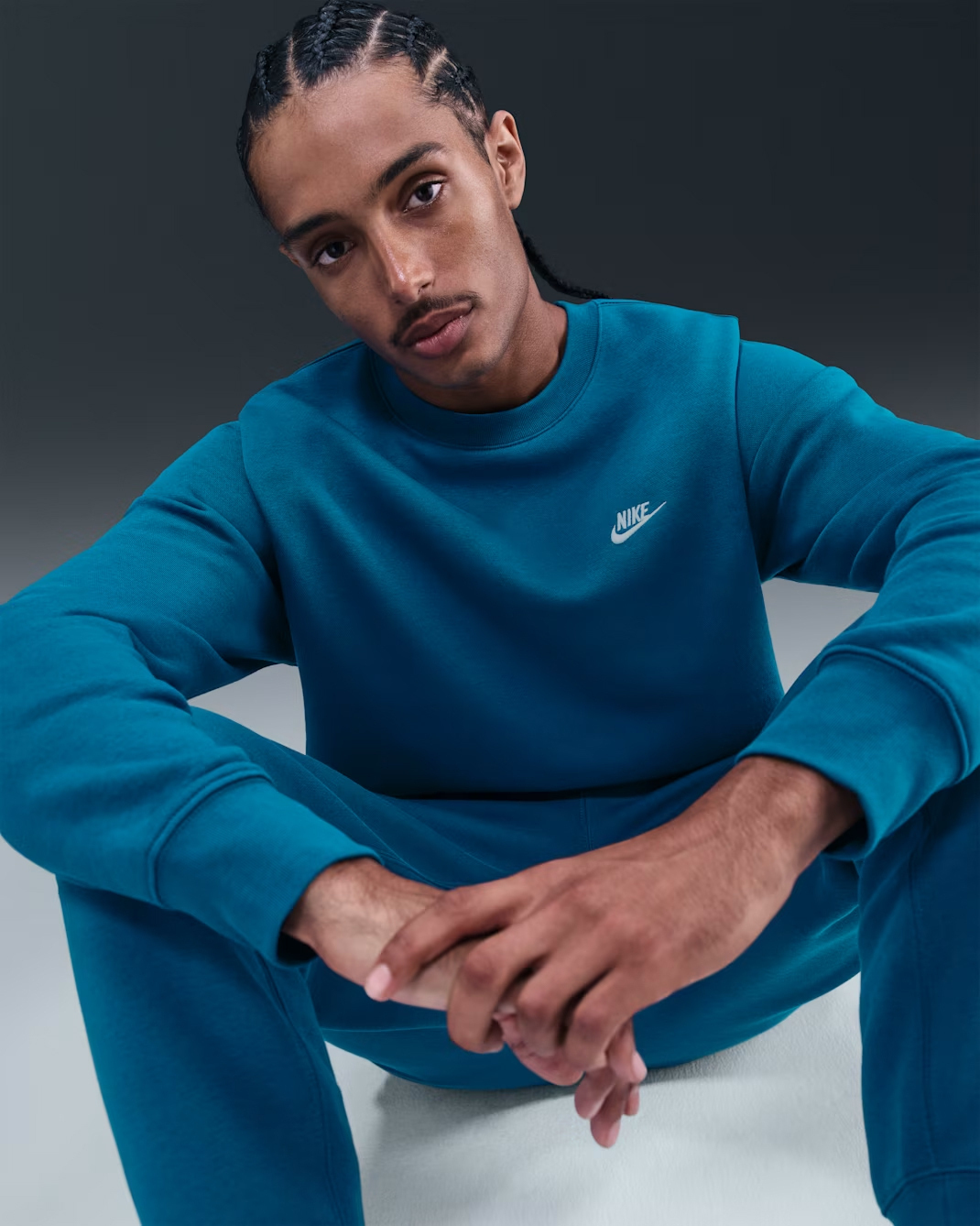 Свитшот Nike Club Fleece Crew, сине-зеленый/белый — фото 3