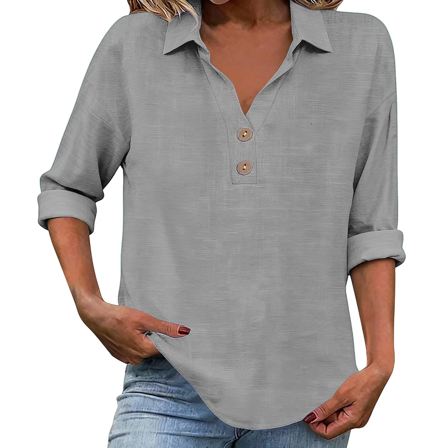 Женская блуза с коротким рукавом из хлопка и льна, Grigio
