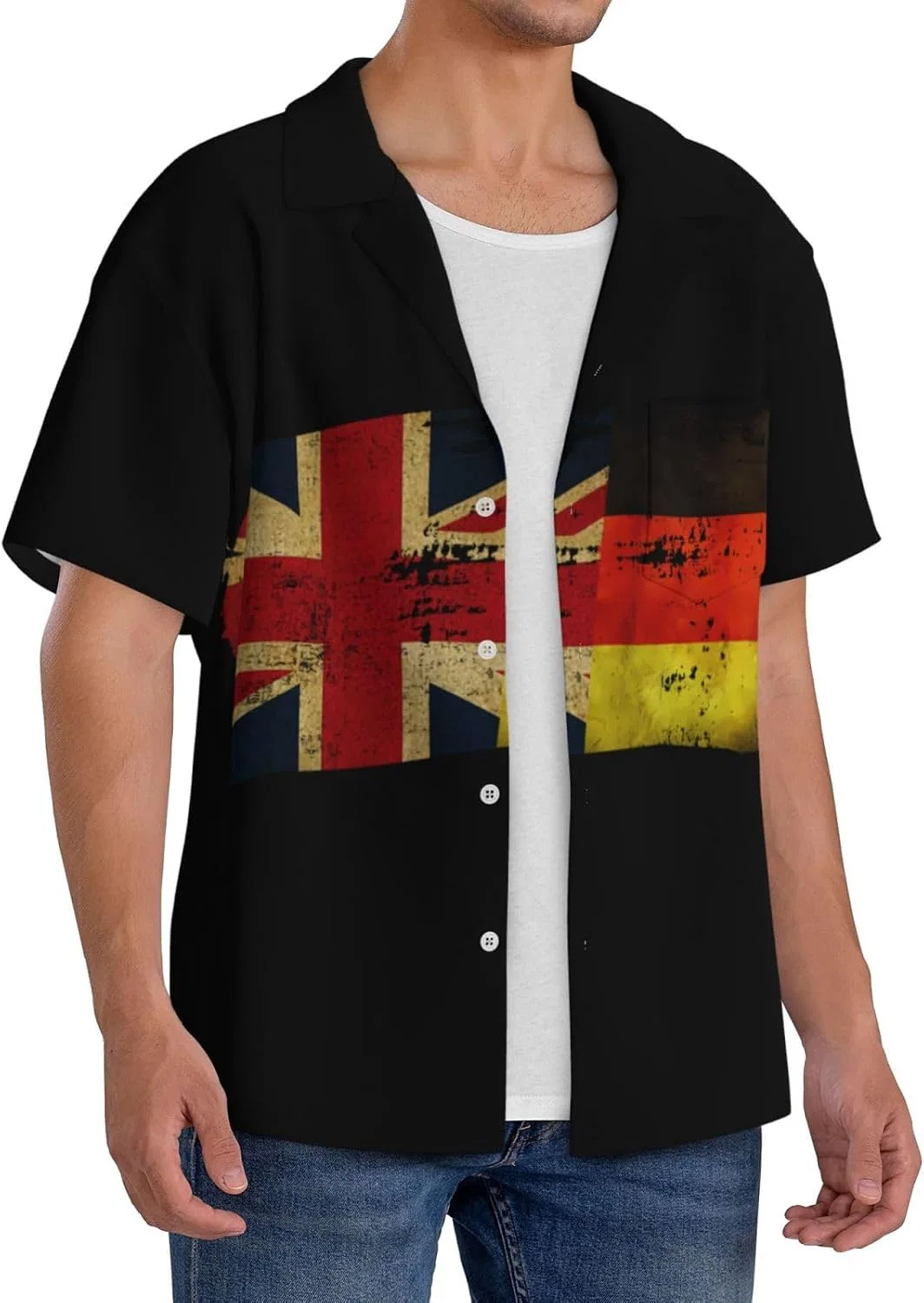 Мужская повседневная рубашка с флагом Германии и Британии Cuba Collar, Black — фото 2
