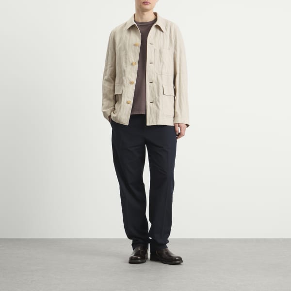 Рабочая куртка из хлопка и льна в елочку Dries Van Noten, off белый — фото 4