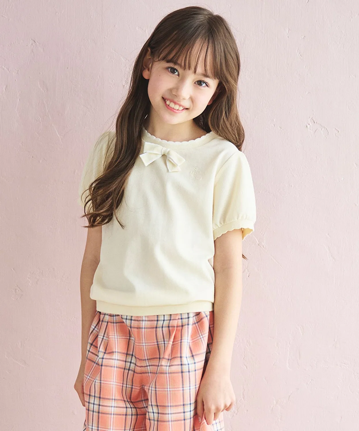 Детская футболка с рифленой текстурой и бантом Kumikyoku KIDS, Light Yellow