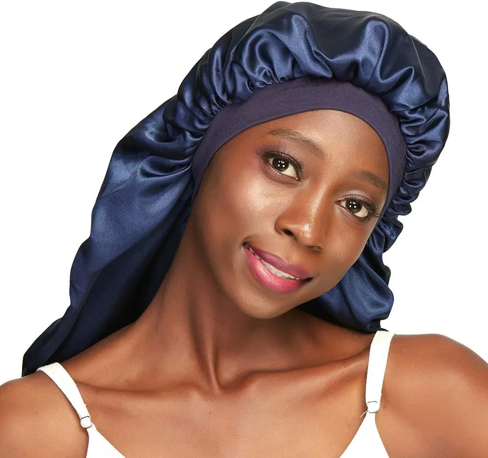 Шапочка для душа Double Layer Satin Sleep Cap, Awefeel, Extra Long, Navy — фото 4