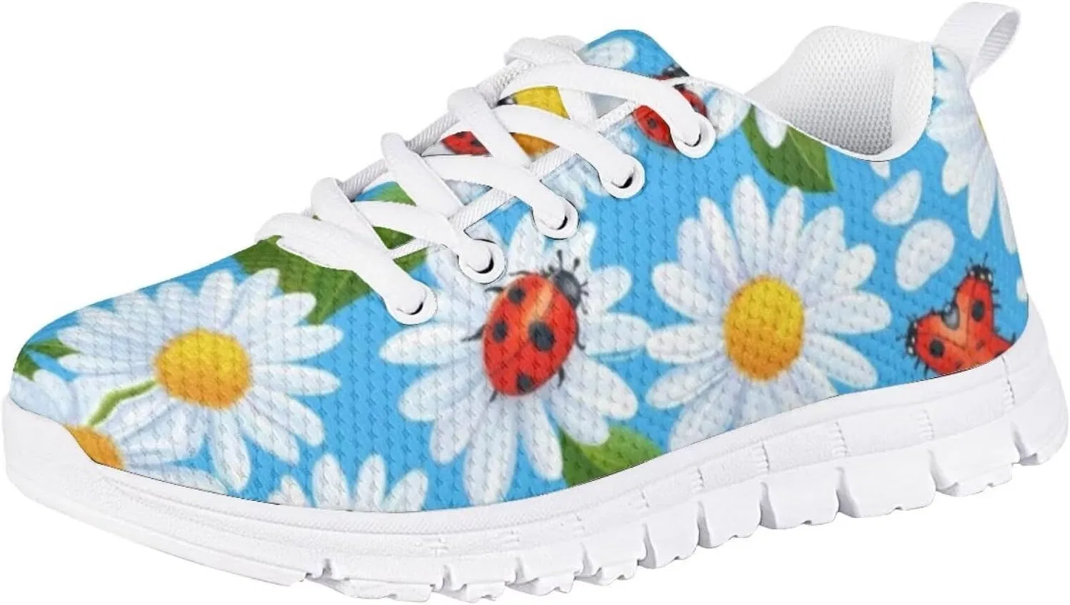 Детские кроссовки с принтом Forchrinse, Red Ladybug Blue Daisy