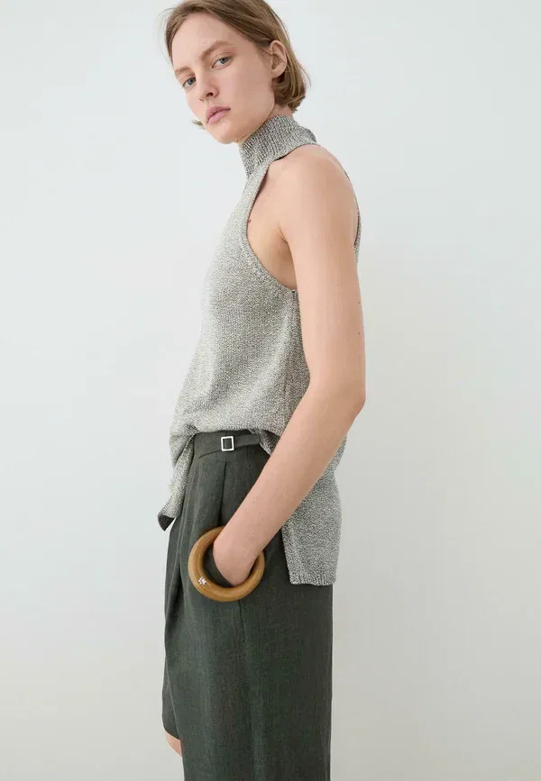Топ хлопковый бесшовный Massimo Dutti, бежевый — фото 2