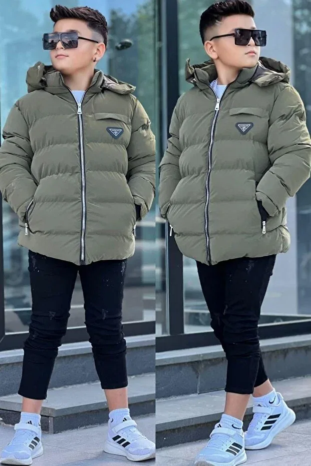 Детское зимнее пальто-пуховик с капюшоном Zaziko Kids, Khaki — фото 4