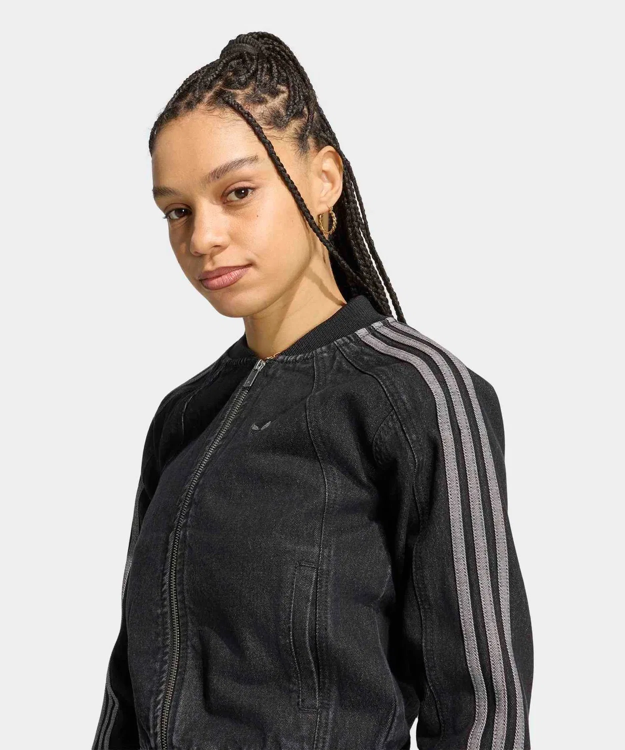 Женская джинсовая куртка slim fit с принтом, модель SST 2.0, Adidas, Black — фото 3