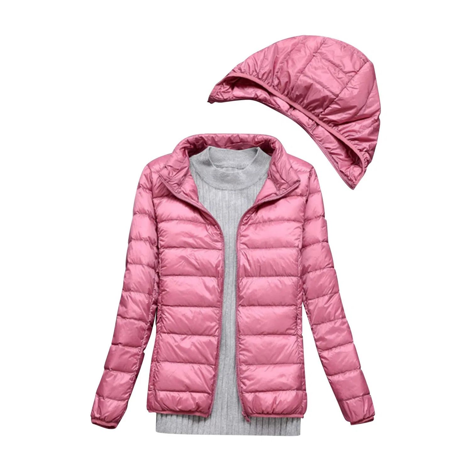Женская утепленная куртка с капюшоном, длинным рукавом, приталенная, Colore: rosa