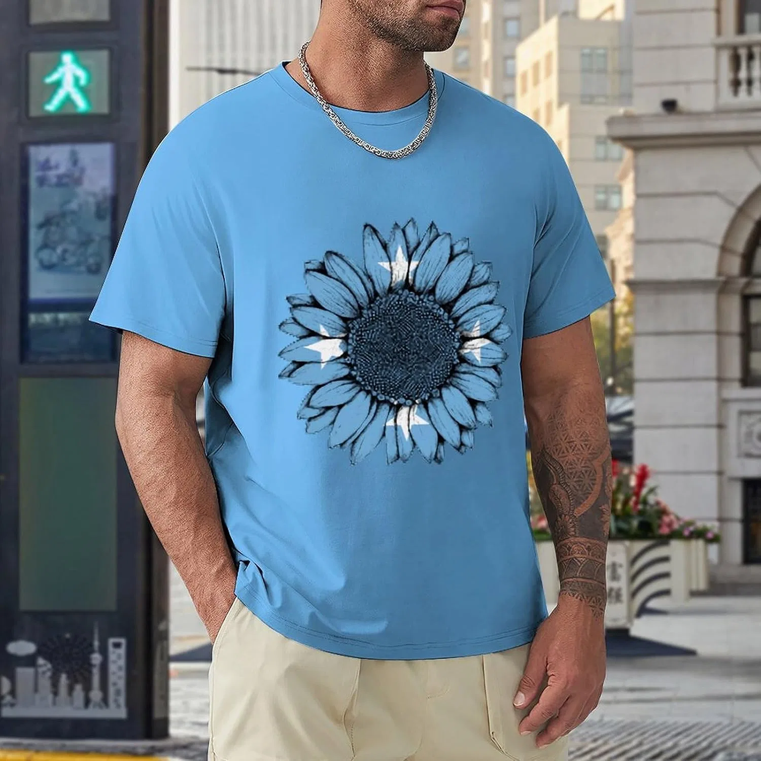 Мужская классическая футболка с принтом флага Micronesia Generic, Medium Blue-style — фото 4