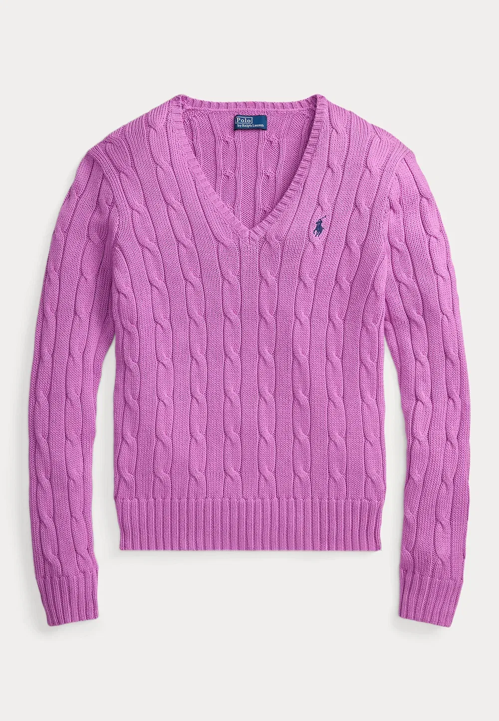 Хлопковый свитер крупной вязки с V-образным вырезом Polo Ralph Lauren, Thistle Pink — фото 4