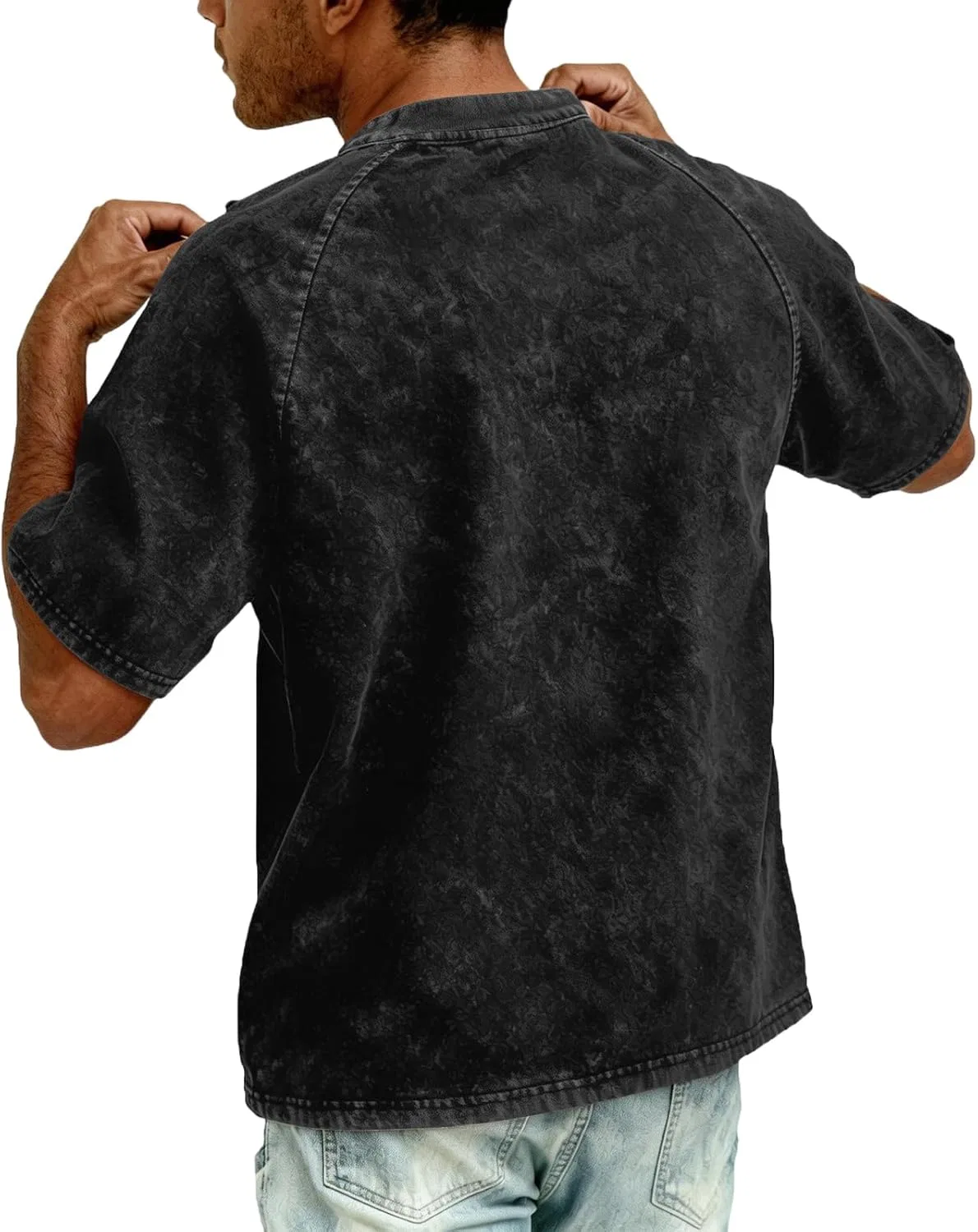 Мужская футболка-поло с эффектом потертости Relaxed Fit, Black — фото 4