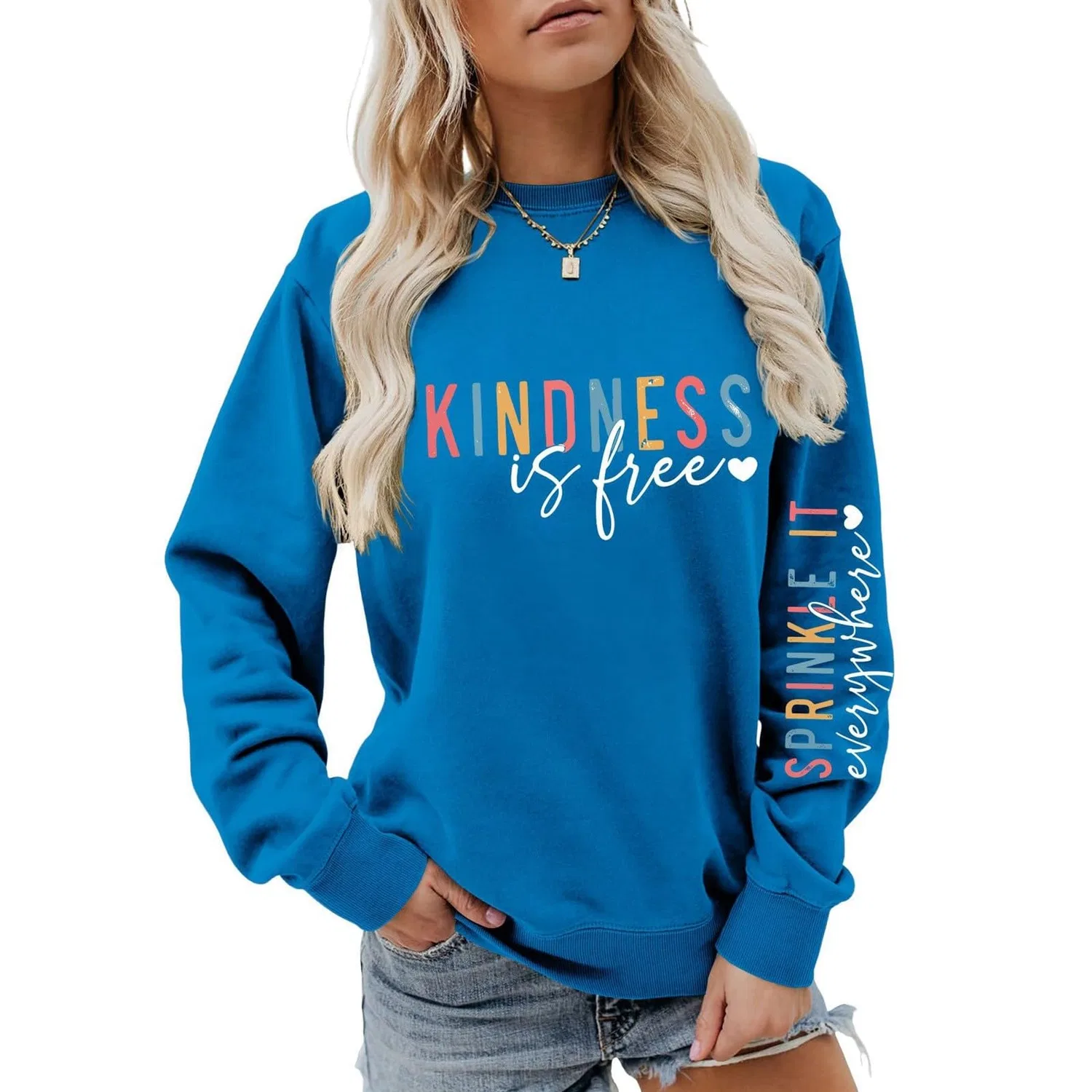 Женский худи с капюшоном с принтом Letter, модель Casual, бренд, Blue — фото 2