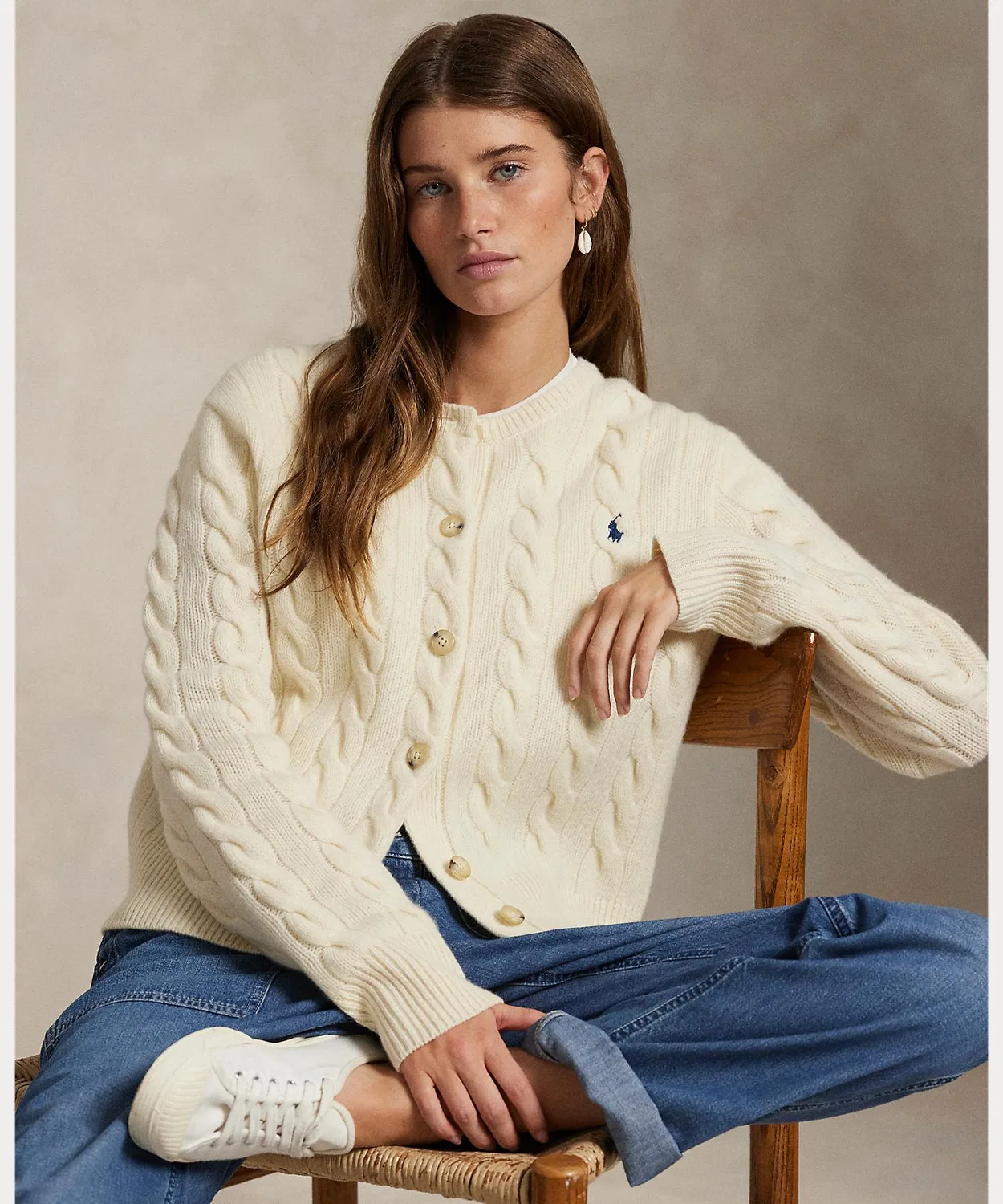Женский кардиган из шерсти и кашемира с длинным рукавомPOLO RALPH LAUREN, Белый