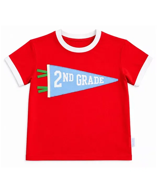 Детская футболка с принтом Unisex 2nd Grade Crewneck Tee Bits & Bows, Red/Blue/White/Green