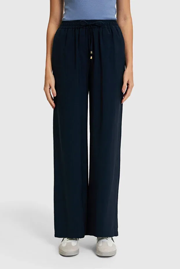 Женские хлопковые брюки с широкой штаниной U.S. Polo Assn., Navy Blue — фото 2