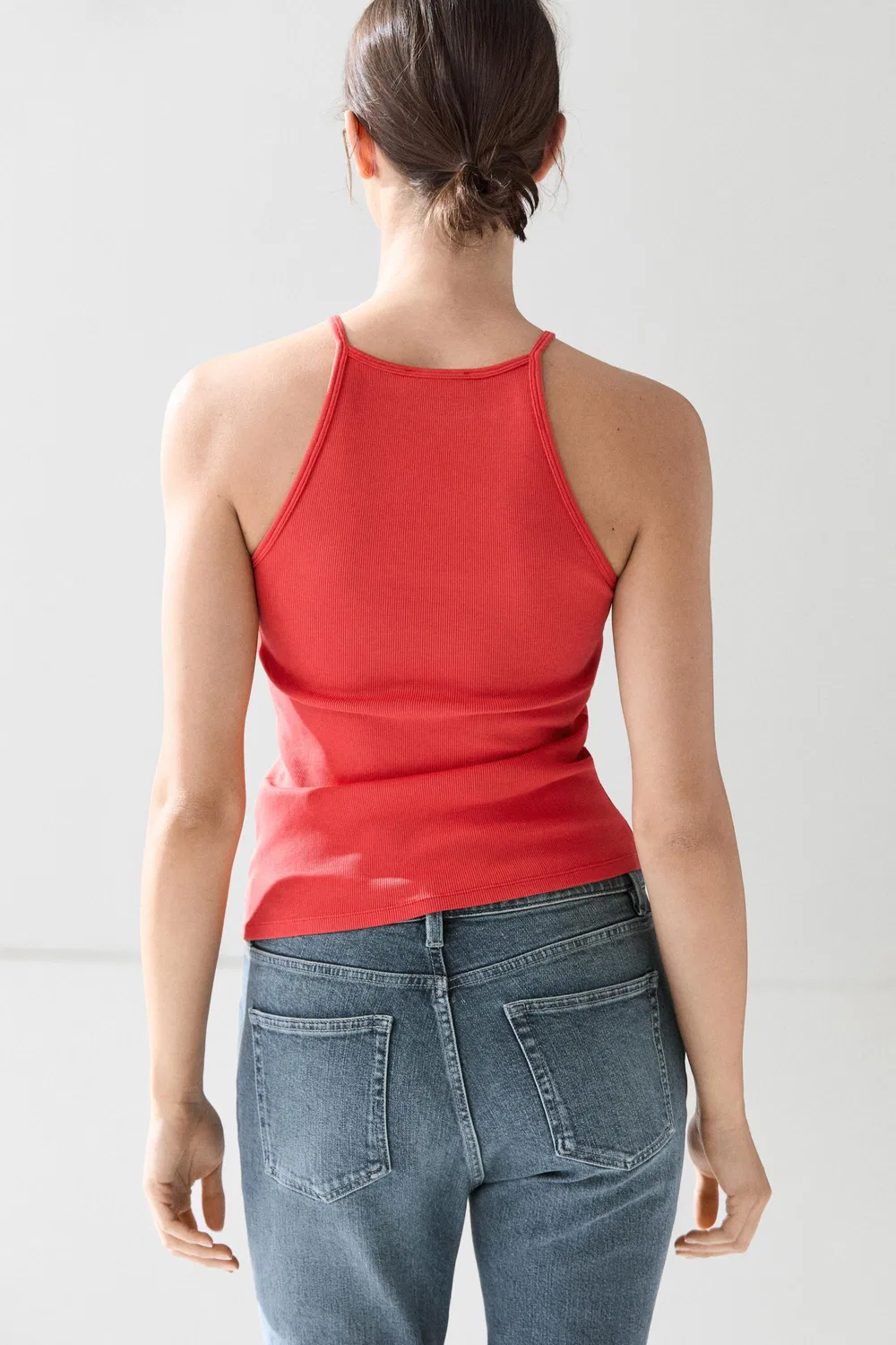 Топ Massimo Dutti Cotton Blend Halter, коралловый — фото 4
