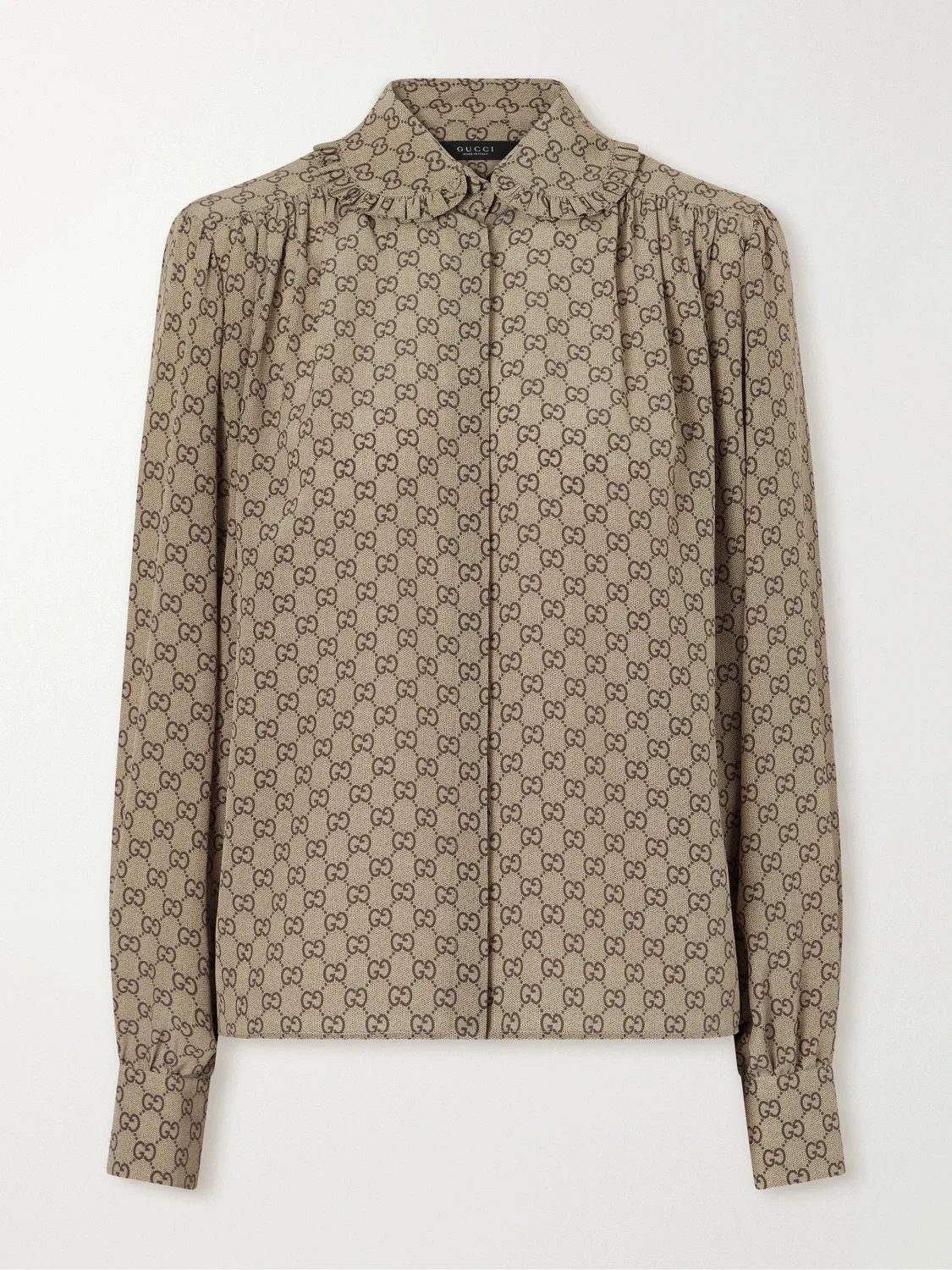 Шелковая рубашка с принтом GG Supreme Gucci, бежевый