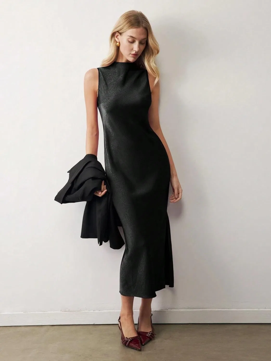 Женское повседневное платье миди из сатина Bodycon, Black — фото 3
