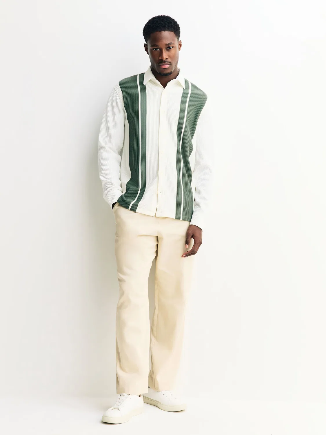 Рубашка поло с полоской, Stripe Jersey Shirt Next, Белый/Шалфейно-зеленый — фото 2