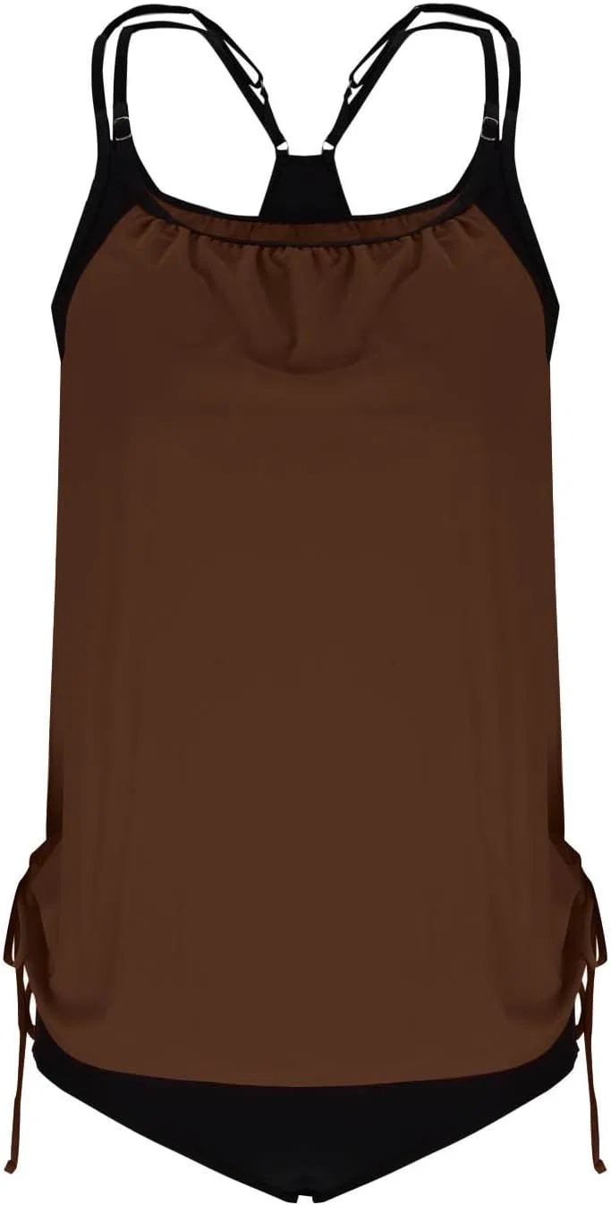 Женский танкини с шортами High Waisted Plus Size, Brown — фото 4
