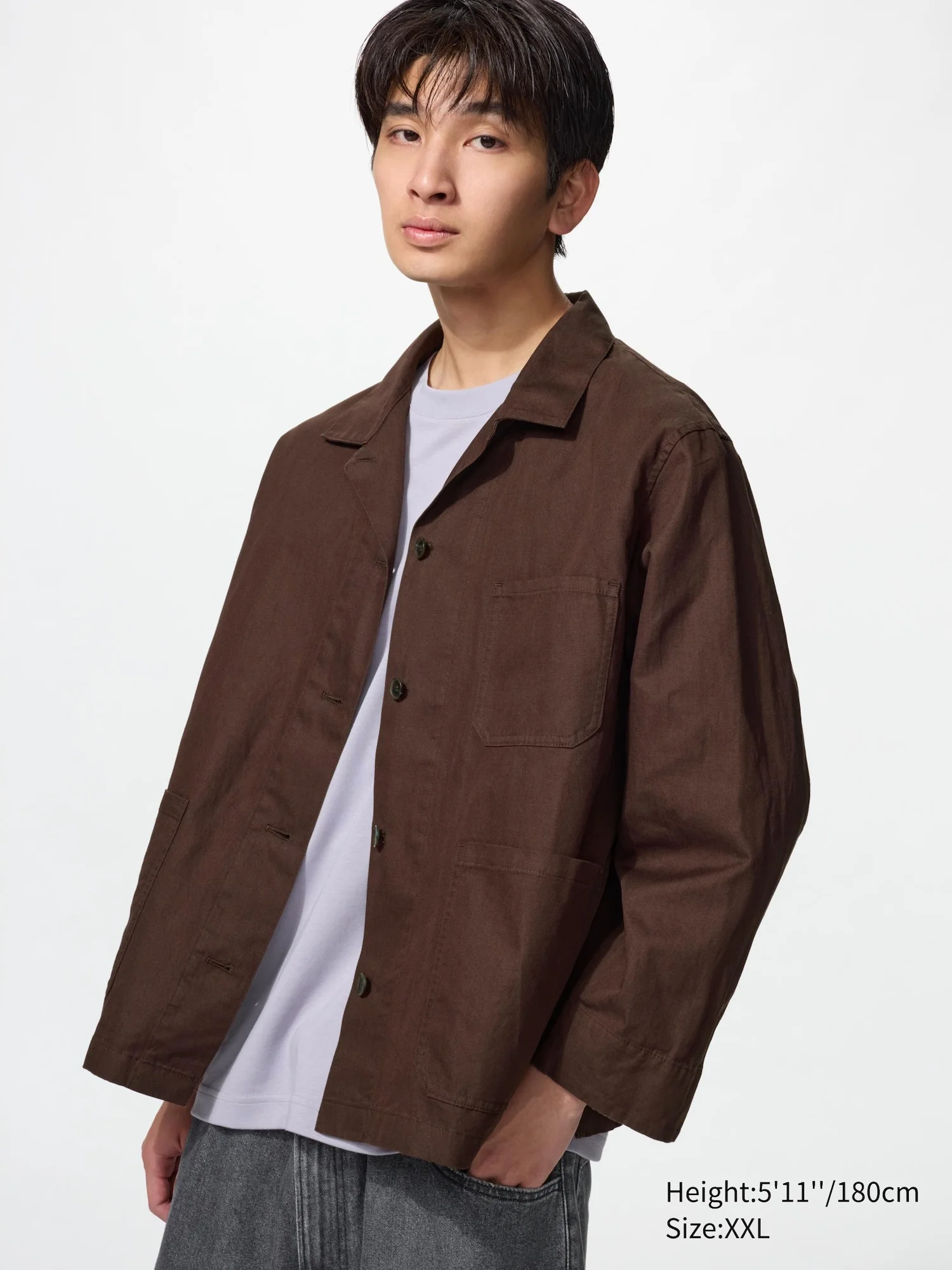 Куртка Uniqlo Linen Blend Unisex, 37 коричневый — фото 3