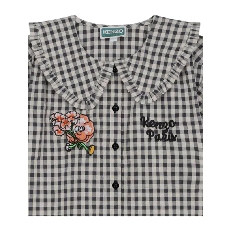 Детская рубашка с принтом в клетку Kids Gingham Check Logo Shirt Kenzo, Grey — фото 3