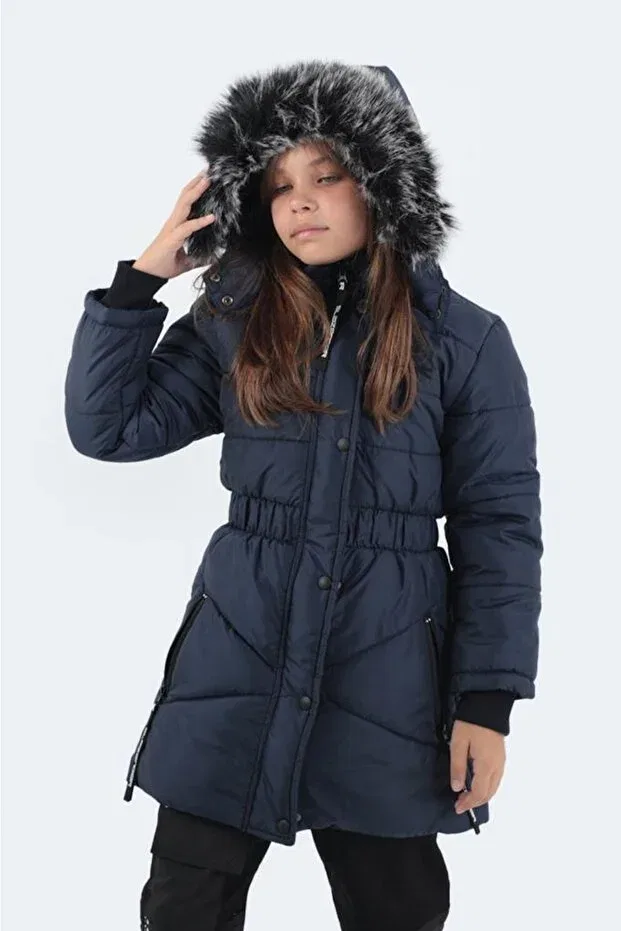 Детское пальто для девочек с капюшоном St21Jc005-400 candy girl's coat Slazenger, Navy Blue — фото 4