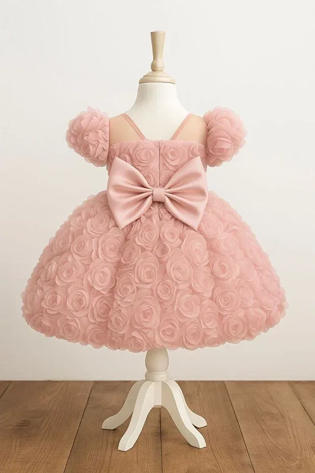 Детское платье для девочек с принтом Special Design Rose Flower Detailed Musgem, Pink — фото 3
