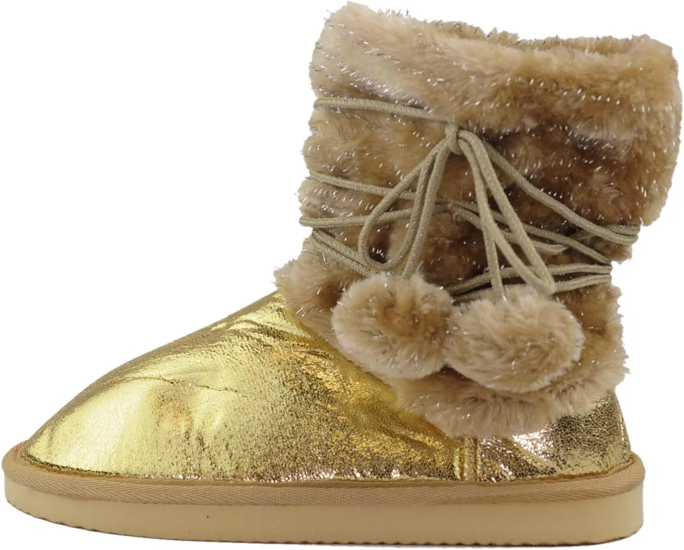 Детские зимние ботинки для девочек с помпонами NYFASHION101, Gold — фото 2
