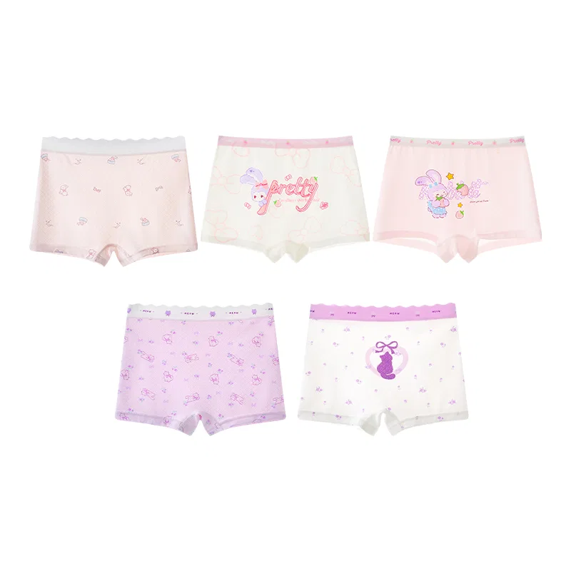 Детские трусы для девочек хлопковые с принтом 5 штук Red bean, Pink Pink White — фото 3