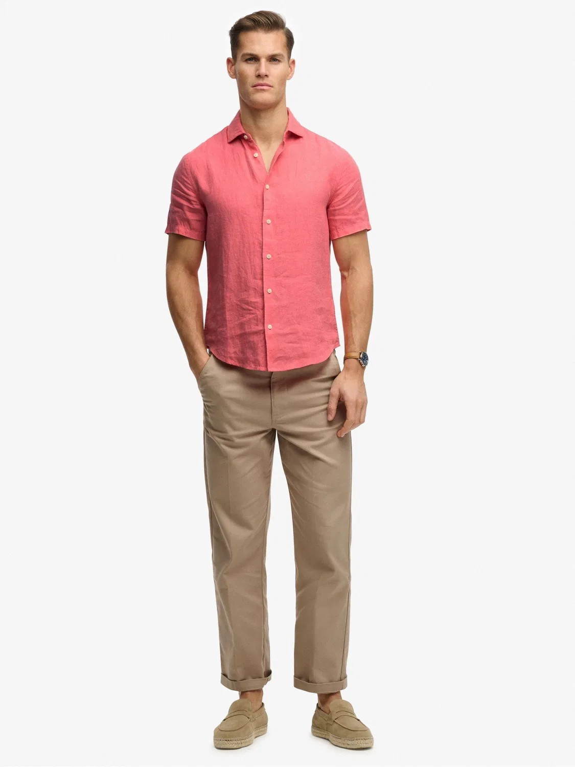 Льняная рубашка с короткими рукавами Superdry Pink Riviera — фото 4