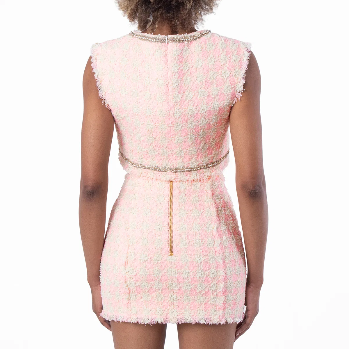 Топ-кроп из твида с кристаллами Balmain, Rose/Beige — фото 4