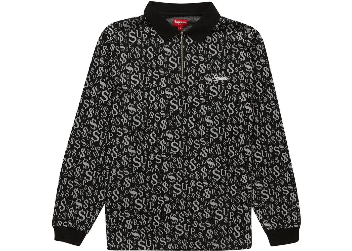 Мужское поло с длинным рукавом с жаккардовым принтом Supreme, Black