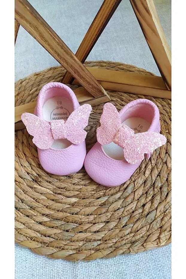 Детские мокасины-пинетки с пайетками и бантом Bella Minibiri, Pink
