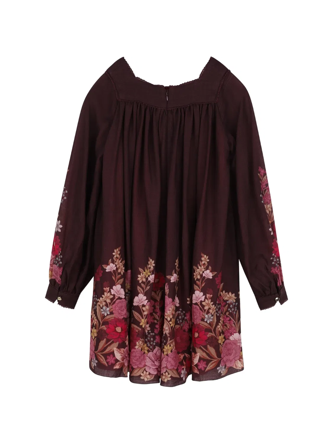 Шерстяное платье с цветочным принтом Chloé Kids, красный — фото 2