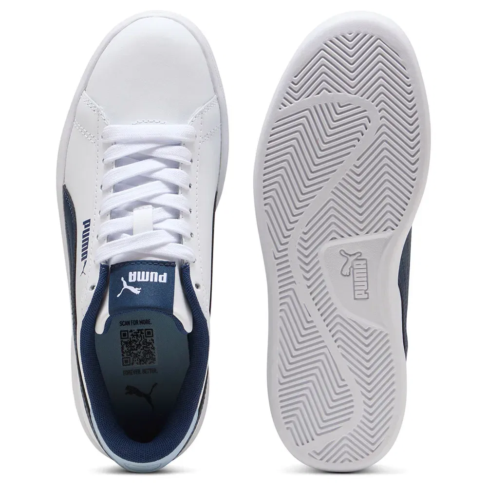 Детские кроссовки для девочек с кожаным верхом Smash 3.0 L Puma, White — фото 2