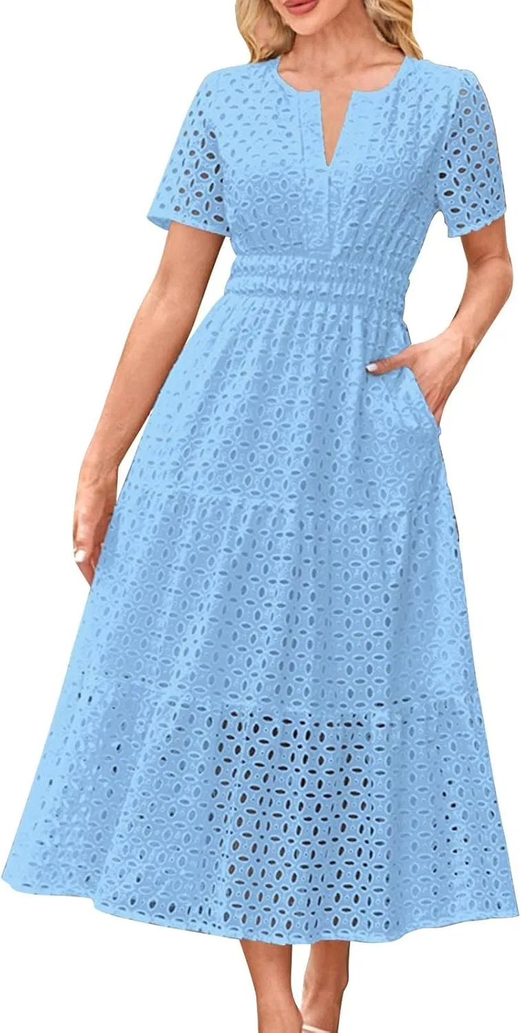 Женское летнее платье макси с вырезами богемный стиль, Light Blue