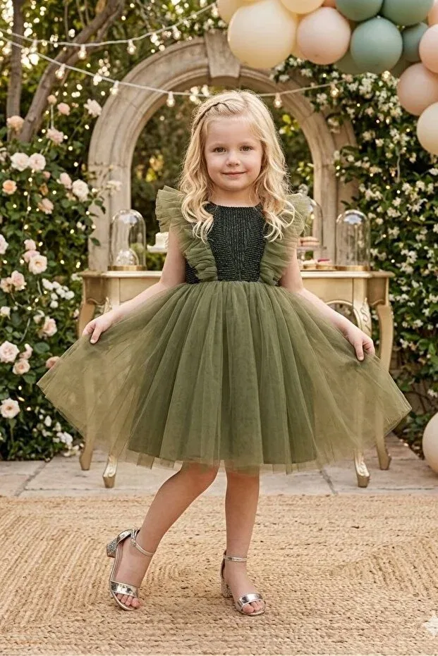 Детское платье для девочек с пайетками Abiyekids, Khaki